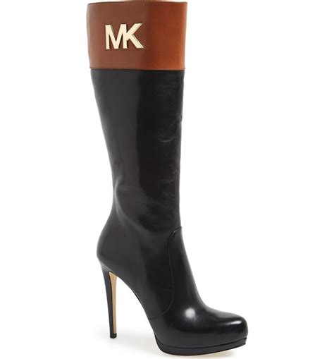 michael kors hayley leather platform boot|Michael Kors Women Hayley Black Boots Knee High MK Platform.